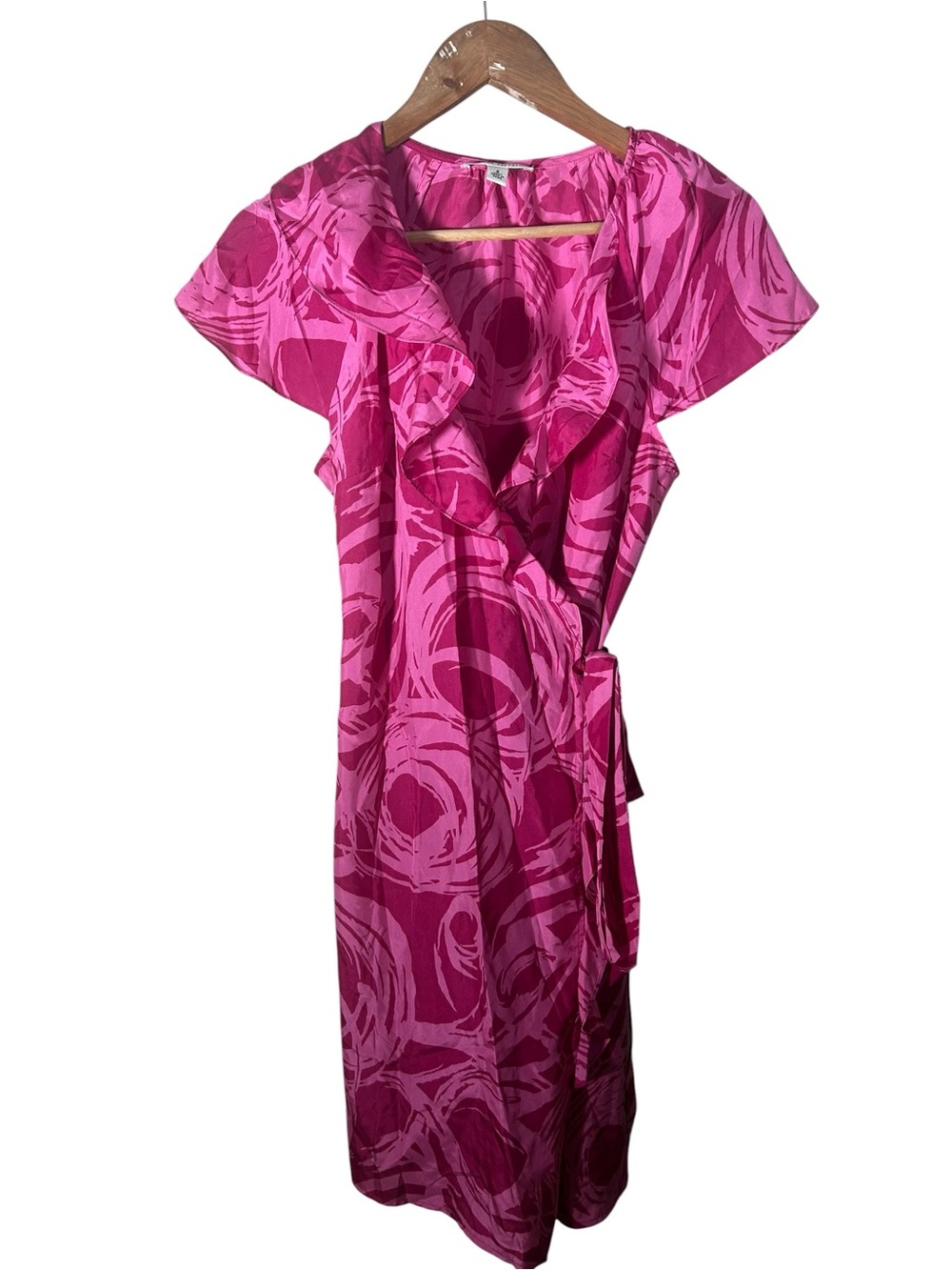 Vintage Banana Republic Pink Silk Ruffle Wrap Dress Size Small